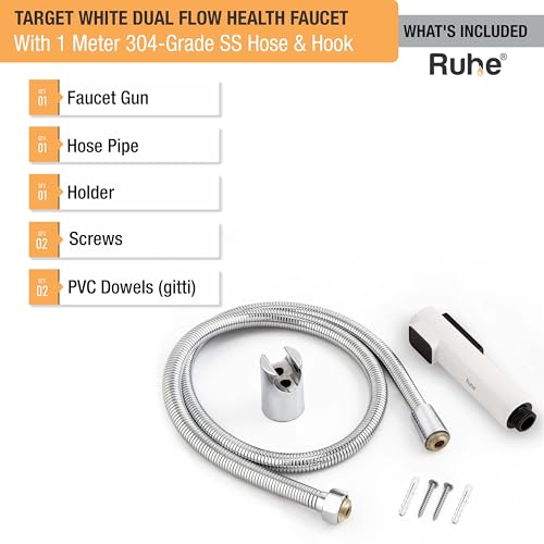 Image of Ruhe Target Water Saving White Health Faucet Set for Bathroom | 2 Flow Modes | Handheld Spray for Toilet | ABS Hand Gun with 304-Grade Stainless Steel Flexible Tube 1 Meter and Wall Hook /Holder