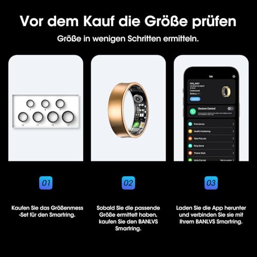BANLVS Smart Watch Ring für Herren Damen, Fitness Ring mit 24/7 Herzfrequenz HRV, SpO2 Schlaf Temp, 176 Sportmodi… – Ansicht 2