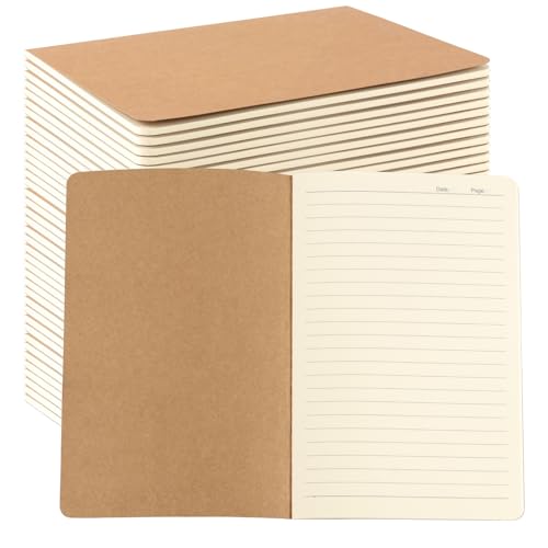 MAHIONG Paquete de 30 cuadernos forrados A5, cuadernos a granel A5 con cubierta de papel kraft, blocs de notas forrados para diario y toma de notas, 36 hojas/72 páginas