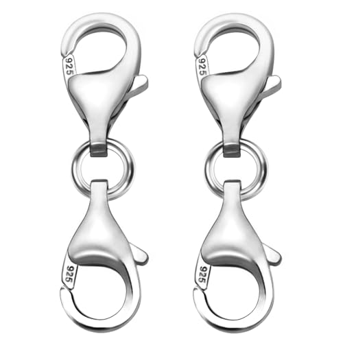 925 Sterling Silver Necklace Extenders for Women Double End Lobster Claw Clasp 9mm Lobster Clasp and Closures for Making Jewelry Chain Necklace & Bracelet Clips (Silver)