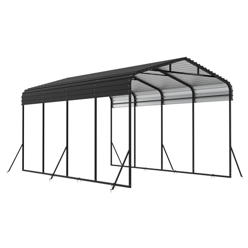 VA-Cerulean Robusta cochera para exteriores, 6 x 3,7 x 2,6 m, para exteriores, garaje, garaje, garaje exterior, refugio con techo de metal galvanizado, resistente a los rayos UV y al agua