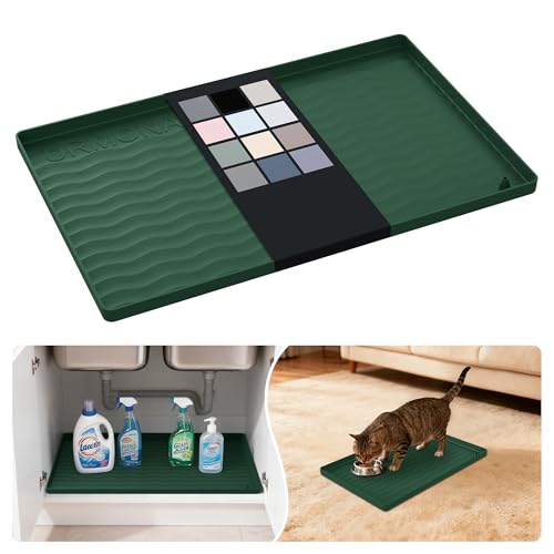 Image of URMONA Waterproof Silicone Under Sink Mat 19'' x 12'' Shelf Liner for Kitchen and Bathroom, Cabinet and Counter Protector, Storage and Organizers, Litter Mat, Pet Cat Puppy Essentials(Green)