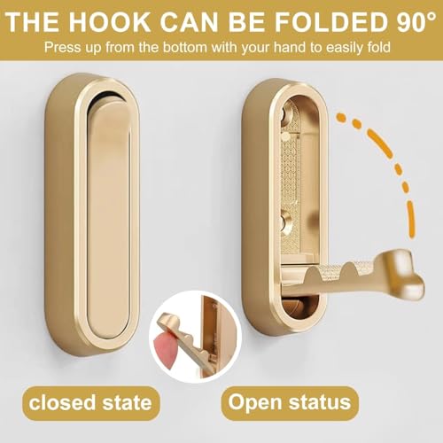 Eulihent 4 Stück Kleiderhaken Klappbar - Zinklegierung mit 5kg Tragkraft, Gold Faltbare Haken Wandhalterung (Schrauben), Wandhaken Klappbar für Kleider, Handtücher & Taschen in Bad, Wohnzimmer.