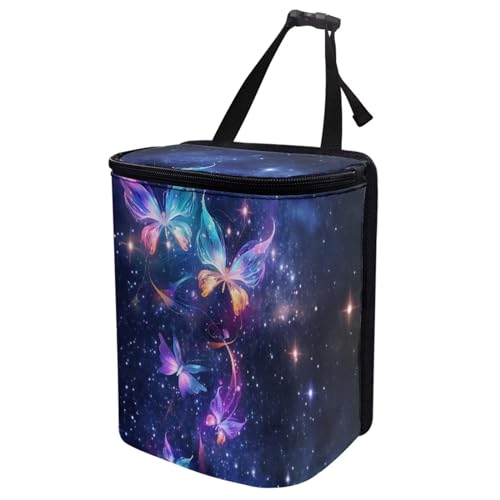 Image of Galaxy Butterfly Car Trash Can with Lid,Butterfly Car Interior Set Zipper Auto Garbage Hanging Leak Proof Vehicle Trash Bin Rubbish Storage Bag for Most Vehicle Back /Front Seat /Console