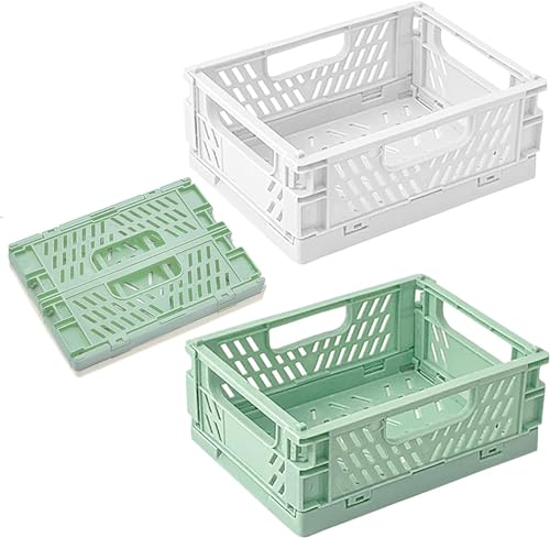 WSAMJIN 2 Piezas Cesta Plegable Grande, Cajas de Almacenamiento de Plástico Plegables Apilables Caja Plastico Cajas de Ahorro para Oficina, Cocina, Baño - 30×20×12 cm Organizador
