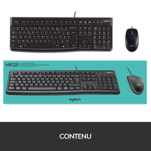 Logitech MK120 Combo Clavier et Souris Filaire pour Windows, Clavier Allemand QWERTZ - Noir