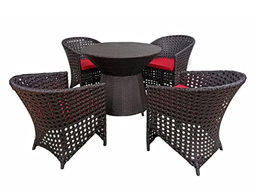 Image of Artic Fashion D-43 Chairs Table Set 4+1 Wicker Patio Furniture Sets 4 Chair and 1 Table for Garden Balcony Bedroom Powder Coated Frame Uv Protected Wicker (Coffee+Red)