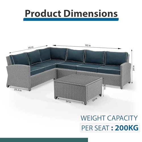 Image of OUTLIVING Outdoor Sofa Set || Patio Furniture Sets || Balcony Sofa || Indoor Sofa || Wicker Rattan Garden Sofa Set with Cushion and Center Table (6 Seater Grey with Navy Blue Cushions)