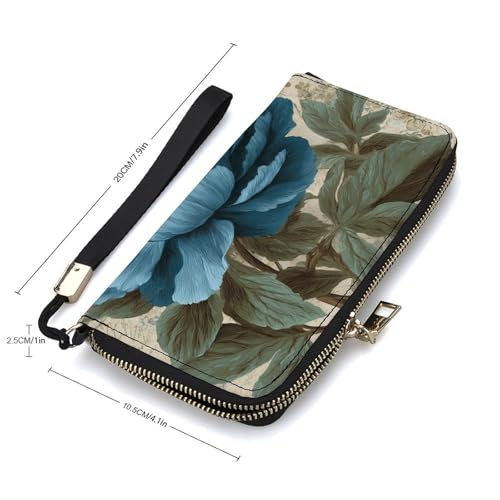 Blue Peony And Butterfly Vintage PU Leather Clutch Long Bifold Wallet, Coin Purse Credit Pass Case, Durable Card-Holder Money Storage for Women Men2