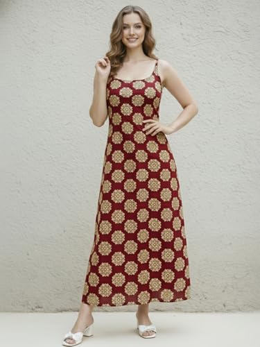 Image of Aahwan White Printed Round Neck Sleeveless Backless Long Indo Western Fusion Dress for Women's & Girl's