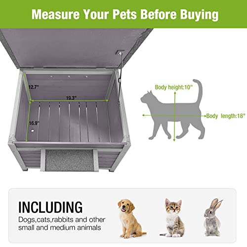 Outdoor Feral Cat House Weatherproof, Small Wooden Rabbit Hutch Bunny Cage Indoor-PVC Door Flaps - Image 5