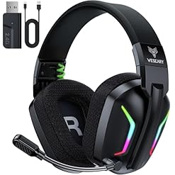 WG1 Bluetooth Headset, 2,4G Wireless Gaming Headset mit Mikrofon für PS5, PS4, PC, Switch, Mac, Faltbarer Surround Sound Noise Cancelling Kopfhörer mit LED Licht, Über 50 Stunden Akkulaufzeit