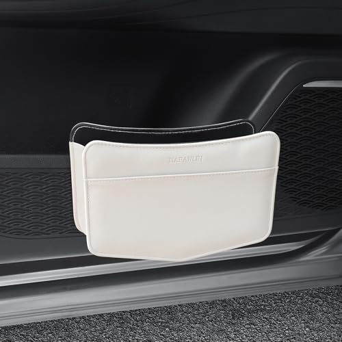 Image of Car Trash Can Small Leather Vehicle Trash Bin Car Dustbin Garbage Organizer Holder with Trash Bag Foldable Mini Cars Storage Bag Container for Auto SUV Van Trucks (White,Clip on)