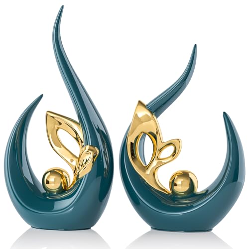 Teal Gold Home Decor Accent,Abstract Ceramic Statue and Sculptures for