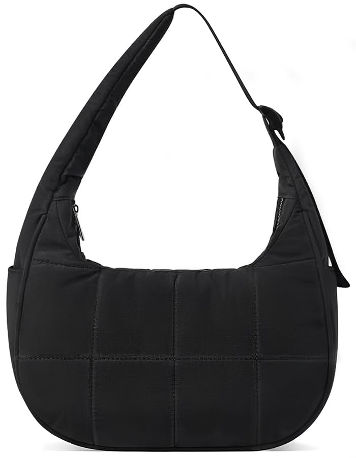 Quilted Shoulder Bag Purses for Women Nylon Crescent Puffy Purses Handbags with Adjustable Straps