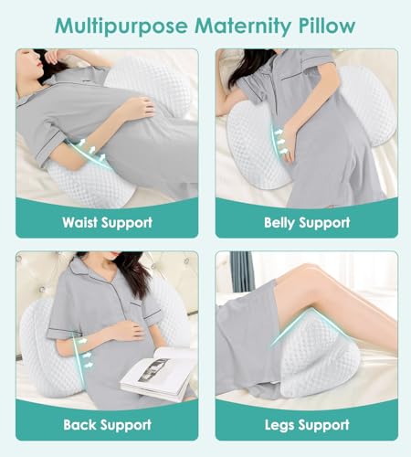 Image of Pregnancy Pillow Cooling for Sleeping, Detachable and Adjustable Double-Sided Support Maternity Pillow Skin-Friendly for Pregnant Women Back, HIPS, Legs(30Slope Design Verified by Expectant Mothers)