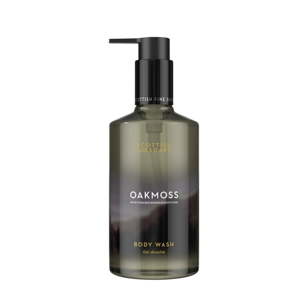 Scottish Fine Soaps Oakmoss Body Wash 300ml – Exfoliating Body Wash with Lactic Acid and Oakmoss Fragrance