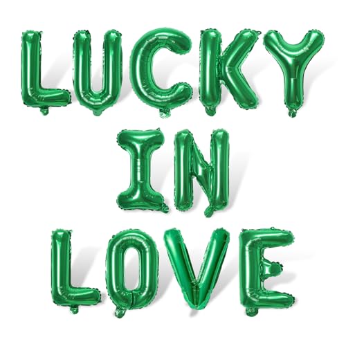 Image of 16in St Patricks Day Party Decorations Balloons-Classic Shamrocks Green LUCKY IN LOVE St Patricks day Inflatables Lucky Irish Balloons Decor Saint Patricks Day&Green party Decorations