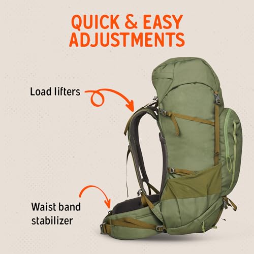 Image of Kelty Asher Backpack, Daypack to Multi-Day Backpacking Capacity, Hiking, Lightweight Travel Pack, Internal Frame (65L Winter Moss)