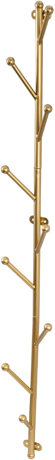 MyGift 9 Hook Wall Mounted Modern Gold Tone Metal Hat and Coat Hanger Tree, Decorative Entryway Vertical Hanging Garment Rack with Branch Style Hooks for Umbrellas Scarves Purses
