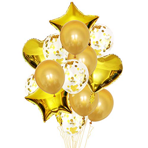 14 PCS Ballons Confettis Ballons Ballons étoile et Coeur Fête Ballon pour Décorations d'anniversaire,Party Mariage jaune Cover