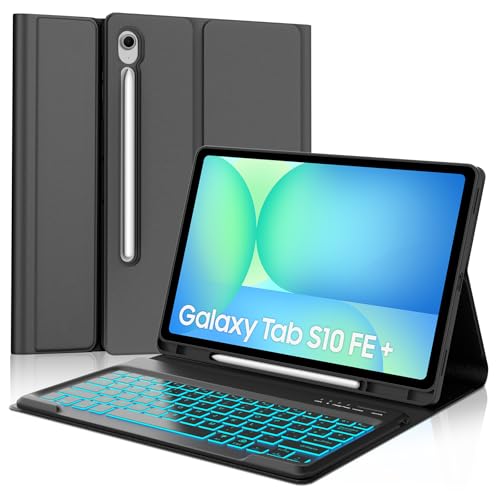 IVEOPPE Funda Samsung Galaxy Tab S10 Fe Plus 13.1 Pulgadas con Teclado, Teclado Retroiluminación en 7 Colores Español Ñ Inalambrico Desmontable para Samsung Tab S10 Fe Plus, Negro