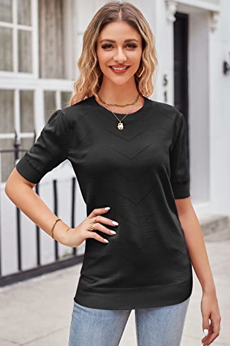 Image of Newshows Women's Sweater Short Sleeve Summer Fall Casual Business Shirts | Stretchy, Breathable, Lightweight, Summer Casual Sweater for Business 2026, Crewneck Dressy Tops, Daily Pullover, Work