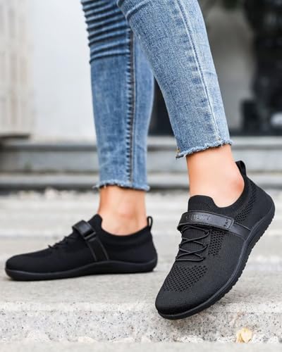 Women’s Wide Toe Walking Shoes Casual Tennis Gym Athletic Flats Slip-on Sneakers with Hook and Loop Strap4