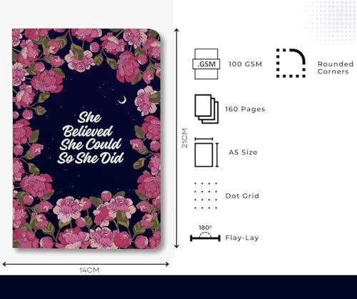 Image of 100 GSM A5 Dot Grid Journal Diary: 160 Pages (She Believed)