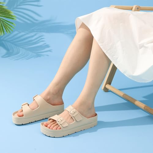 Goosecret Women'S Platform Sandals With Arch Support Chunky Lightweight Foam Slip On Slides Comfortable Summer Beach Sandals With Adjustable Buckle Nude thumb #6