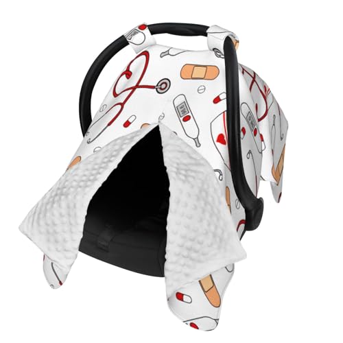Nurse Love Print White Baby Car Seat Cover & Nursing Cover - Breathable Stretch Multi-Use Cover for Breastfeeding, Stroller Sunshade & Infant Carrier