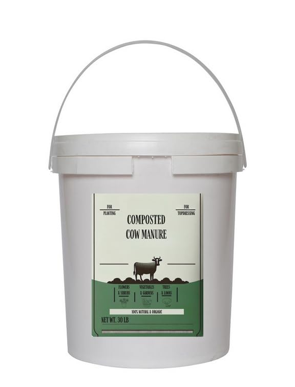 Organic Composted Cow Manure - 30 lb Pail - Soil Amendment for Gardens, Lawns, and Plants - Natural Fertilizer for Healthier Growth