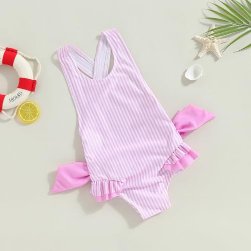 Image of Toddler Kids Girl One Piece Swimsuit Floral Sleeveless Backless Swimwear Bowknot Ruffled Bathing Suit Beachwear