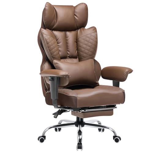COMHOMA Big and Tall Office Chair 400LBS Wide Ergonomic Gaming Chair with Deluxe Embossing Designed Leather with Foot Rest,150°Reclining Adjustable Armrests Pocket Spring Back Support and Pillow
