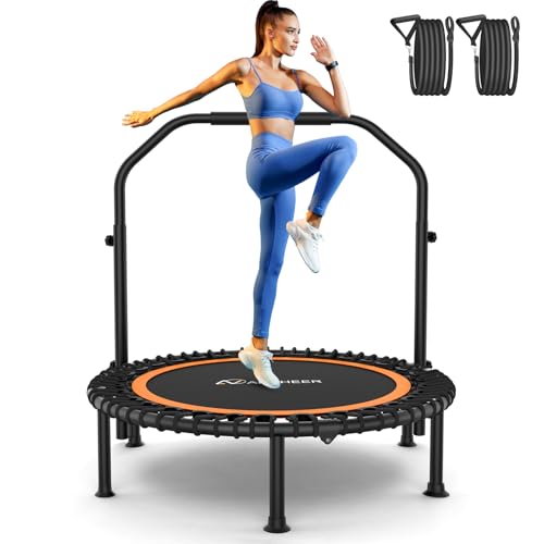 Image of ANCHEER Fitness Trampoline,40 inch /48 inch Bungee Rebounder with Adjustable Handle | 450-550 LBS Capacity /Waterproof & UV-Resistant Materials Indoor & Outdoor Use /Low-Noise Bungee System /Home Cardio Workout