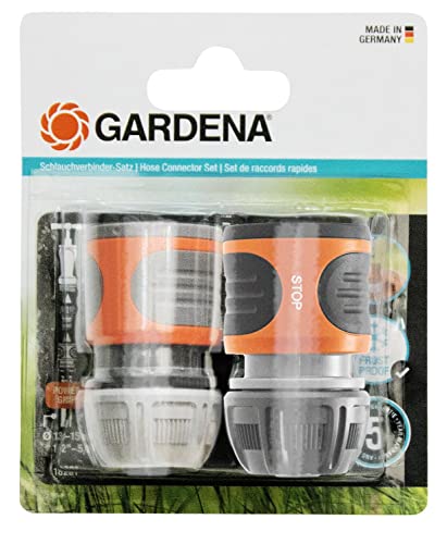 Gardena raccords Rapide aquastop 13 mm (1/2 Pouce) et 15 mm (5/8 Pouce): pour début et Fin de Tuyau, raccord Compatible avec Toutes Les pièces OGS, Anti-UV, antigel (18279-20) (Lot de 2)