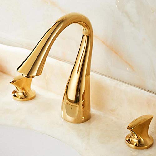 Robinet eau chaude et froide en laiton doré à double commande 8 pouces - 2