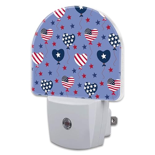 Image of USA Flag Balloons and Stars Night Light Plug into Wall, American Patriotic Flag Dusk to Dawn Night Light Plug in,0.5w Energy Saving Sleep Friendly NightLight for Kids Boys Girls Home Decor