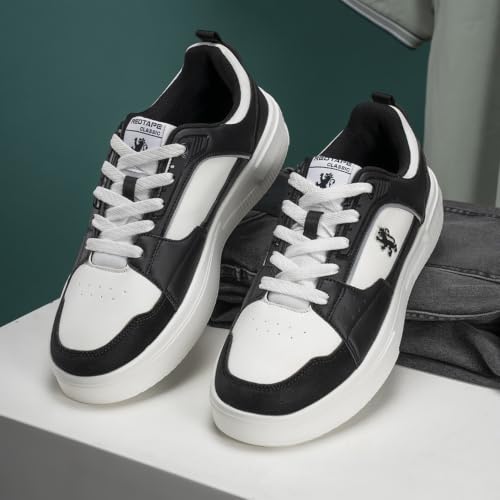 Image of Red Tape Men's Sneakers Black White Pu Round Toe Lace-Up Responsive Sole