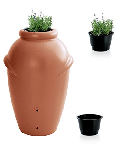 Unbekannt Regenwassertonne 210L Grau mit Wasserhahn, Regenfass Amphore 2in1, Polypropylen (PP), Rund