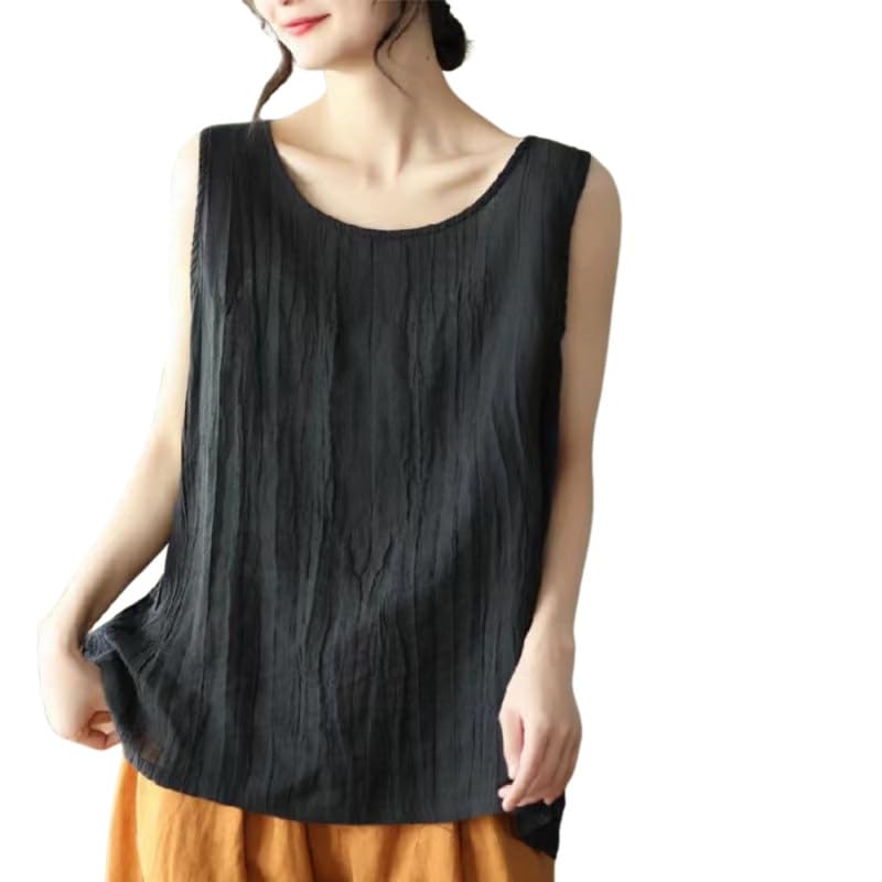 Women’s Cotton Linen Sleeveless Summer Top Retro Loose Fit Suspender Strap Top