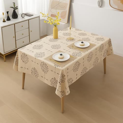 Image of Styleys Dining Table Cover Waterproof with for Kitchen Dining Table Cloth Dust and Oil Repellent (140x180, 1 Table Cover Only, Cream Brocade, CTSD3132)