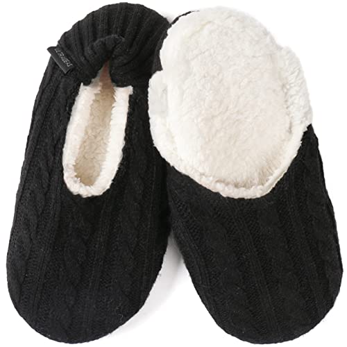 ULTRAIDEAS Damen Bequeme Strick Hausschuhe Socken mit Anti-Rutsch-Greifern, Gemütlich Warm Indoor Schlafzimmer Haus Hausschuhe mit weicher Sohle, Dünnes Design in Schwarz, 39/40 EU Cover