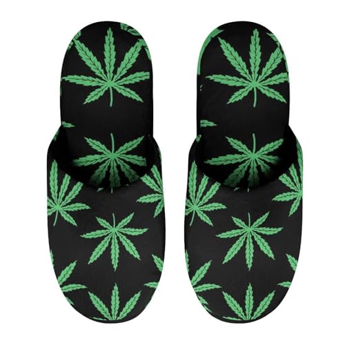 Marijuana Leafs Weed House Slippers for Women/Men - Lightweight Cotton Quilted Home Slippers,Washable Non Skid Rubber Soles Indoor Breathable Shoes4