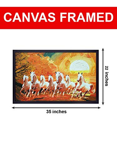 Image of 999STORE Fiber painting wall painting horses wall painting with frame horse running painting with frame Seven White Running Horses wall painting (Canvas 35X22 Black) BLFLP24360071
