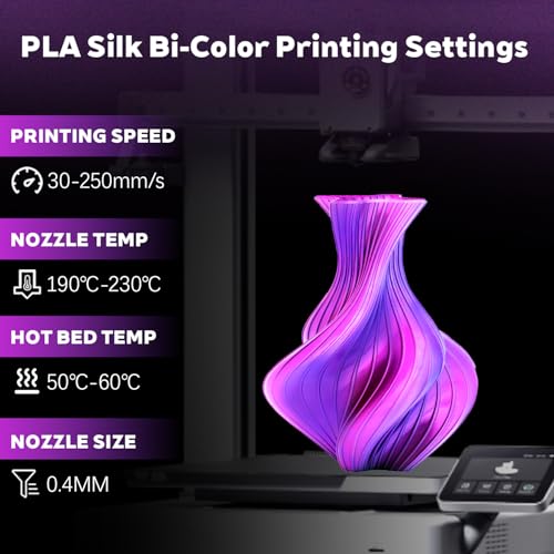 Image of Silk Dual Color Purple Fuchsia PLA 1.75mm 1kg Shiny 3D Printer Filament FDM | Silk finish Bi color Purple Fuchsia Coextrusion Shiny Smooth transition Neatly wound 1kg spool 2.2lbs for Bambu Creality AMS