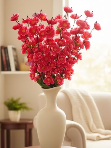 Image of ARTSY Artificial Flowers Bunch for Decoration Cherry Blossom, Ideal for vase, Home, Office Decor, Gifts, Craft, Artificial Plants for Decoration, Without vase, Maroon, Combo, 2 Piece, 55 cm Height |
