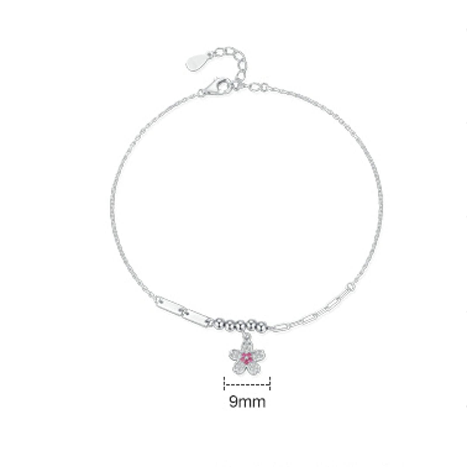 Pulsera para Mujer de Oro Blanco 9Kilates / 14Kilates / 18Kilates, Flor con Zafiro Rosa y Diamante, Cadena Extensible 16 CM + 5 CM, Pulseras Mujer Ajustable Plata Rosa