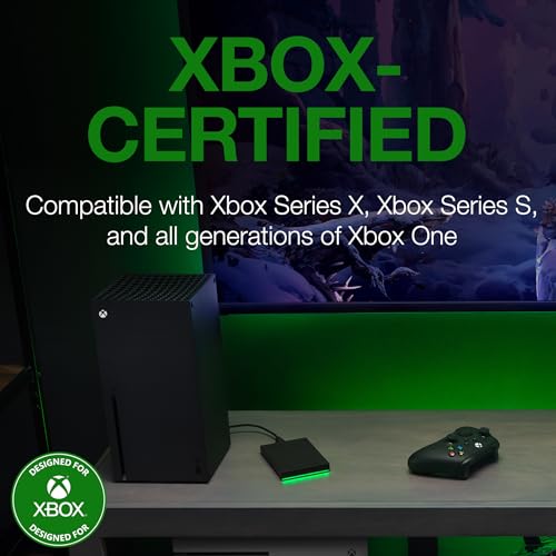 Image of Seagate Game Drive for Xbox 4TB External Hard Drive Portable HDD - USB 3.2 Gen 1, Black with Built-in Green LED bar, Xbox Certified, 3 Year Rescue Services (STKX4000402)