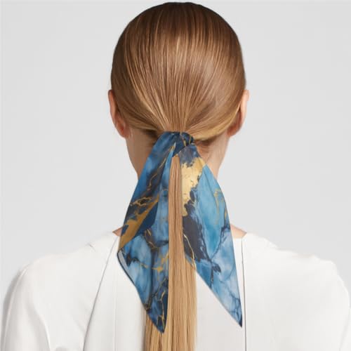 Square Silk Scarf for Women, Blue Marble Golden Liquid Lightweight Women's Fashion Scarves Wraps for Hair, Breathable Neck Scarf for Ladies Girls Dressy, 23.6x23.6 in4